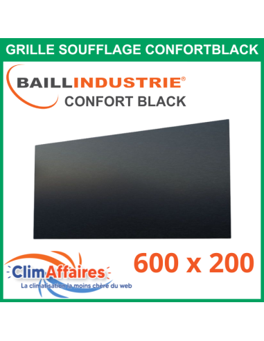 Baillindustrie - Grille de soufflage - CONFORT BLACK - Noir satiné - 600x200 mm - DIF600X200 BLACK (Enjoliveur 800x350)