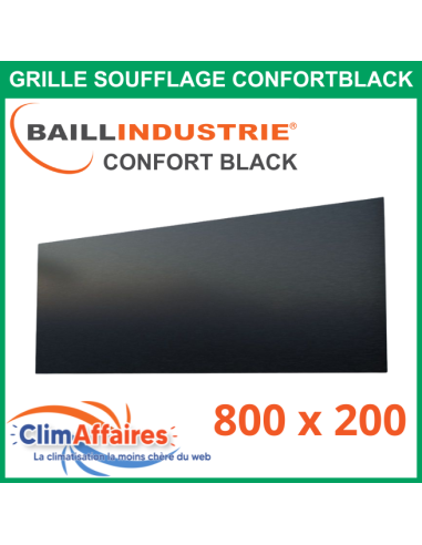 Baillindustrie - Grille de soufflage - CONFORT BLACK - Noir satiné - 800x200 mm - DIF800X200 BLACK (Enjoliveur 1000x350)