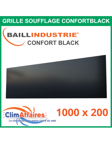 Baillindustrie - Grille de soufflage - CONFORT BLACK - Noir satiné - 1000x200 mm - DIF1000X200 BLACK (Enjoliveur 1200x350)