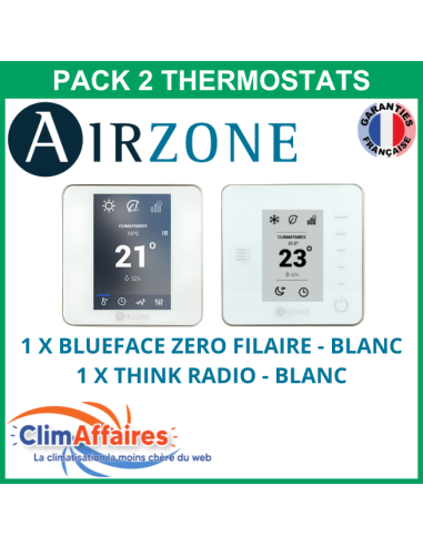 Airzone - Pack 2 Thermostats - 1 x Blueface Zero Filaire + 1 x Think Radio - Blanc (PTBTR2B)