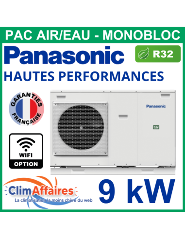 Panasonic - Aquarea - Pompe à Chaleur Air/Eau - Génération J - Haute Performance - R32 -  Monobloc -  WH-MDC09J3E5 (9.0 kW)