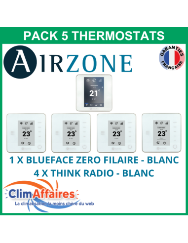 Airzone - Pack 5 Thermostats - 1 x Blueface Zero Filaire + 4 x Think Radio - Blanc (PTBTR5B)