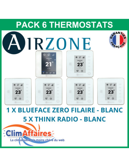 Airzone - Pack 6 Thermostats - 1 x Blueface Zero Filaire + 5 x Think Radio - Blanc (PTBTR6B)