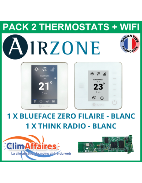 Airzone - Pack 2 Thermostats WIFI - 1 x Blueface Zero Filaire + 1 x Think Radio + Webserver Cloud Wi