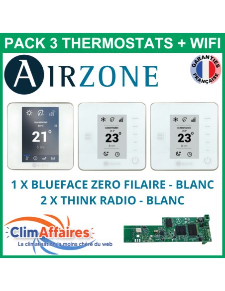 Airzone - Pack 3 Thermostats WIFI - 1 x Blueface Zero Filaire + 2 x Think Radio + Webserver Cloud Wi