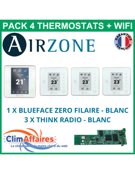 Airzone - Pack 4 Thermostats WIFI - 1 x Blueface Zero Filaire + 3 x Think Radio + Webserver Cloud Wi