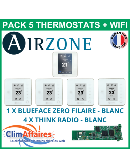 Airzone - Pack 5 Thermostats WIFI - 1 x Blueface Zero Filaire + 4 x Think Radio + Webserver Cloud Wi