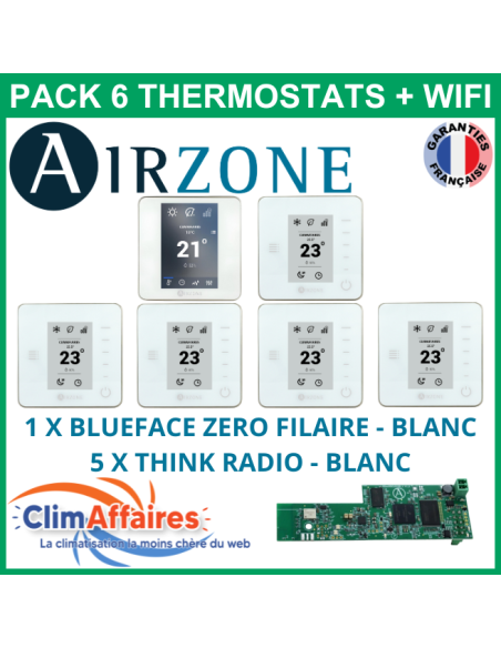 Airzone - Pack 6 Thermostats WIFI - 1 x Blueface Zero Filaire + 5 x Think Radio + Webserver Cloud Wi