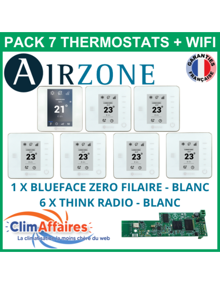 Airzone - Pack 7 Thermostats WIFI - 1 x Blueface Zero Filaire + 6 x Think Radio + Webserver Cloud Wi