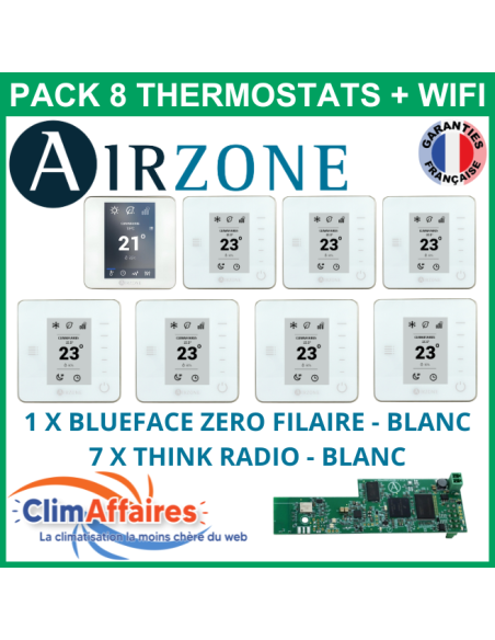 Airzone - Pack 8 Thermostats WIFI - 1 x Blueface Zero Filaire + 7 x Think Radio + Webserver Cloud Wi