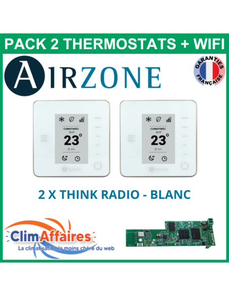 Airzone - Pack 2 Thermostats WIFI - 2 x Think Radio + Webserver Cloud Wifi - Blanc (PTTTR2BW)