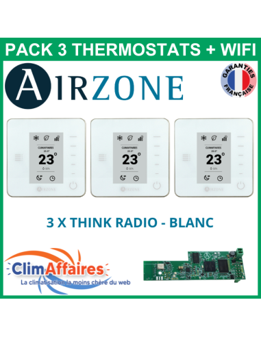 Airzone - Pack 3 Thermostats - 3 x Think Radio + Wifi - Blanc (PTTTR3BW)