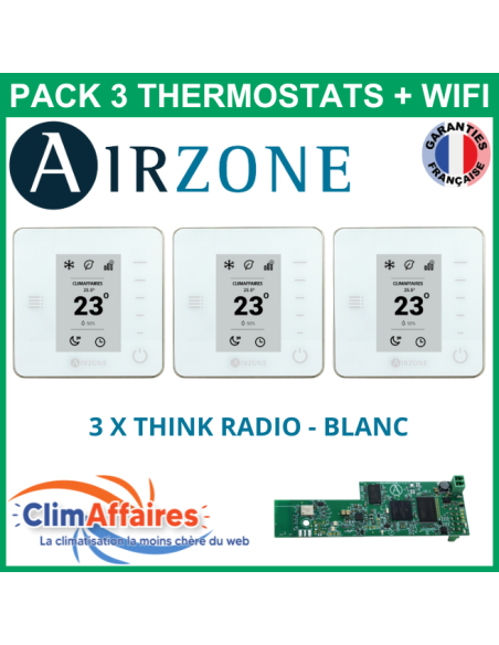 Airzone - Pack 3 Thermostats WIFI - 3 x Think Radio + Webserver Cloud Wifi - Blanc (PTTTR3BW)