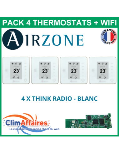 Airzone - Pack 4 Thermostats - 4 x Think Radio + Wifi - Blanc (PTTTR4BW)