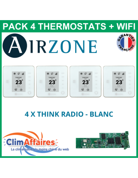 Airzone - Pack 4 Thermostats WIFI - 4 x Think Radio + Webserver Cloud Wifi - Blanc (PTTTR4BW)