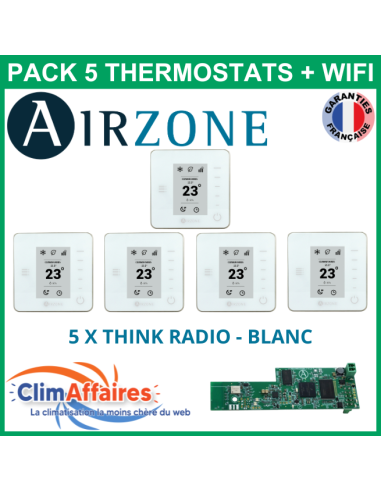 Airzone - Pack 5 Thermostats - 5 x Think Radio + Wifi - Blanc (PTTTR5BW)