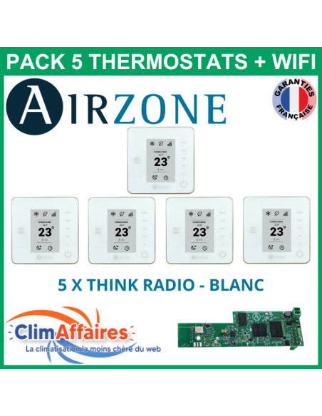 Airzone - Pack 5 Thermostats WIFI - 5 x Think Radio + Webserver Cloud Wifi - Blanc (PTTTR5BW)