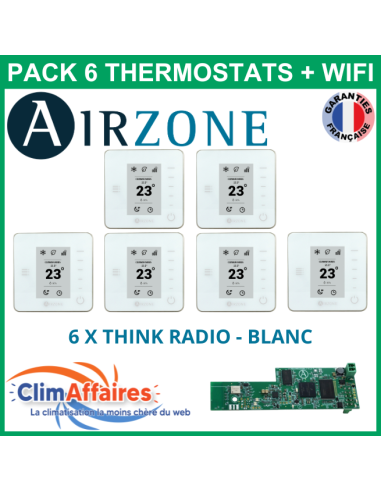 Airzone - Pack 6 Thermostats - 6 x Think Radio + Wifi - Blanc (PTTTR6BW)