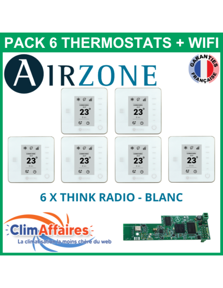 Airzone - Pack 6 Thermostats WIFI - 6 x Think Radio + Webserver Cloud Wifi - Blanc (PTTTR6BW)