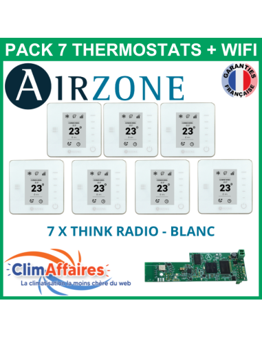 Airzone - Pack 7 Thermostats - 7 x Think Radio + Wifi - Blanc (PTTTR7BW)