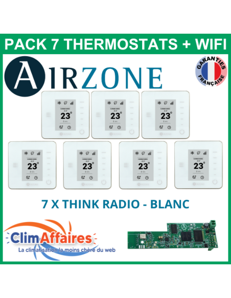 Airzone - Pack 7 Thermostats WIFI - 7 x Think Radio + Webserver Cloud Wifi - Blanc (PTTTR7BW)