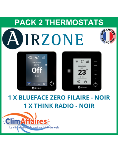 Airzone - Pack 2 Thermostats - 1 x Blueface Zero Filaire + 1 x Think Radio - Noir (PTBTR2N)