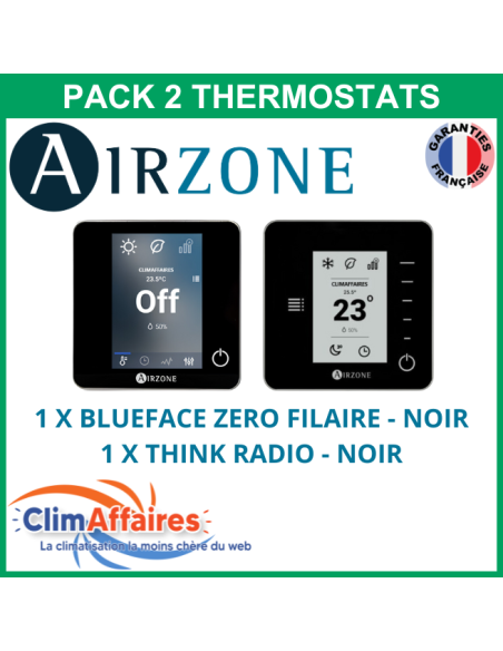 Airzone - Pack 2 Thermostats - 1 x Blueface Zero Filaire + 1 x Think Radio - Noir (PTBTR2N)