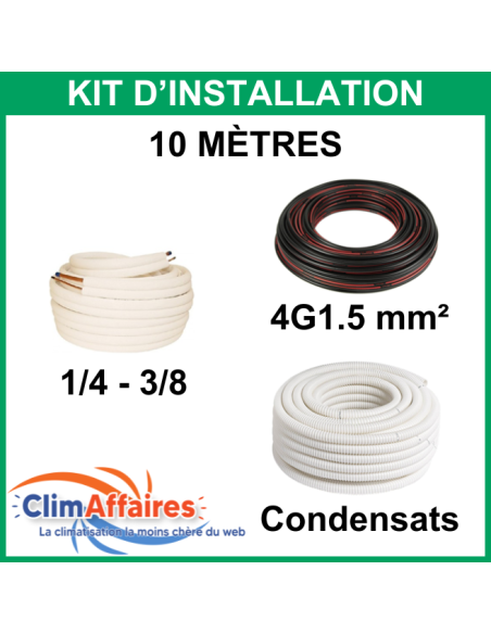 10 mètres - Liaisons Frigorifiques 1/4 - 3/8 + Câble d'interconnexion 4G1.5 mm² + Tuyau Condensat 16