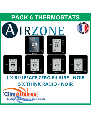 Airzone - Pack 6 Thermostats - 1 x Blueface Zero Filaire + 5 x Think Radio - Noir (PTBTR6N)