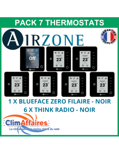 Airzone - Pack 7 Thermostats - 1 x Blueface Zero Filaire + 6 x Think Radio - Noir (PTBTR7N)