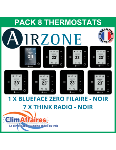 Airzone - Pack 8 Thermostats - 1 x Blueface Zero Filaire + 7 x Think Radio - Noir (PTBTR8N)