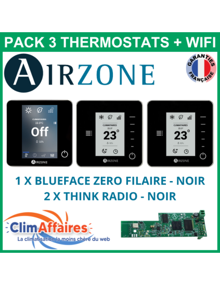 Airzone - Pack 3 Thermostats WIFI - 1 x Blueface Zero Filaire + 2 x Think Radio + Webserver Cloud Wi