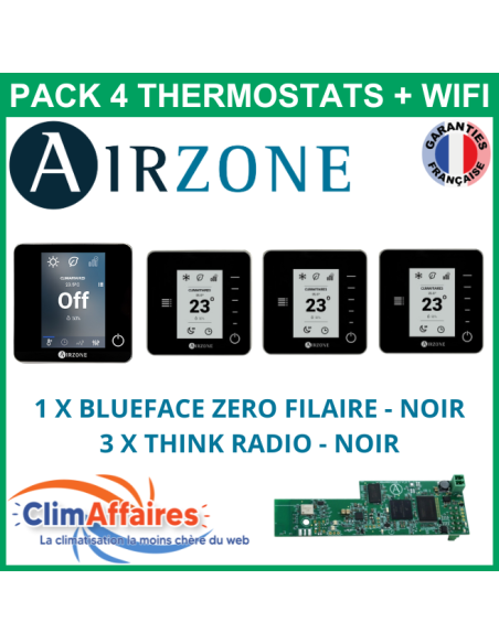 Airzone - Pack 4 Thermostats WIFI - 1 x Blueface Zero Filaire + 3 x Think Radio + Webserver Cloud Wi