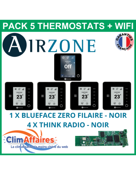 Airzone - Pack 5 Thermostats WIFI - 1 x Blueface Zero Filaire + 4 x Think Radio + Webserver Cloud Wi