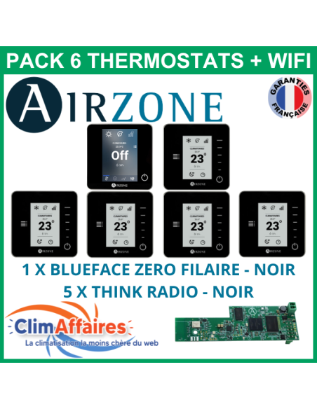 Airzone - Pack 6 Thermostats WIFI - 1 x Blueface Zero Filaire + 5 x Think Radio + Webserver Cloud Wi