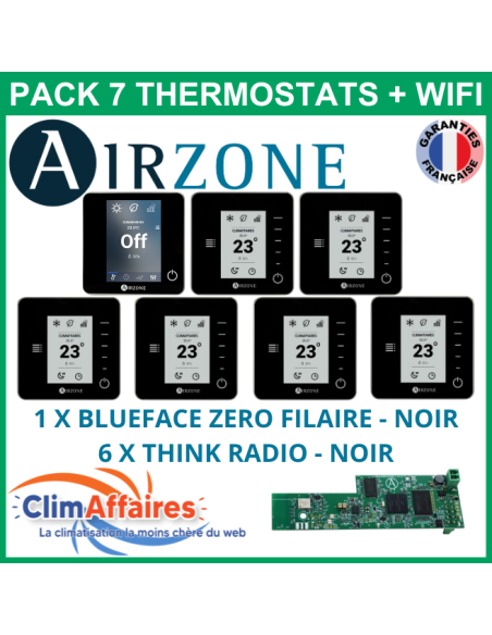 Airzone - Pack 7 Thermostats WIFI - 1 x Blueface Zero Filaire + 6 x Think Radio + Webserver Cloud Wi