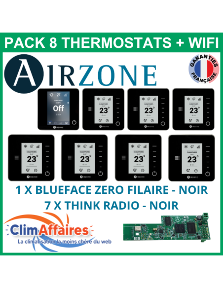 Airzone - Pack 8 Thermostats WIFI - 1 x Blueface Zero Filaire + 7 x Think Radio + Webserver Cloud Wi