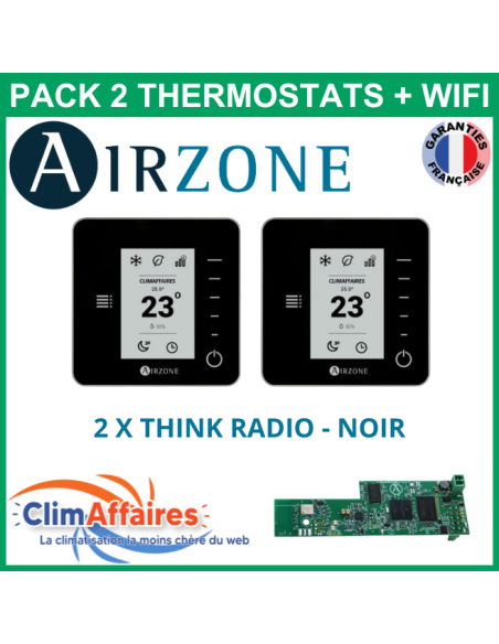 Airzone - Pack 2 Thermostats WIFI - 2 x Think Radio + Webserver Cloud Wifi - Noir (PTTTR2NW)