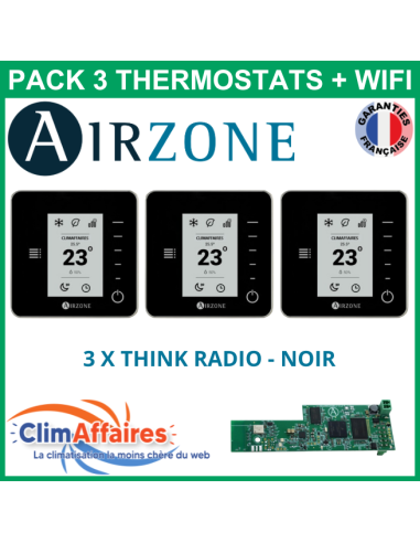 Airzone - Pack 3 Thermostats - 3 x Think Radio + Wifi - Noir (PTTTR3NW)