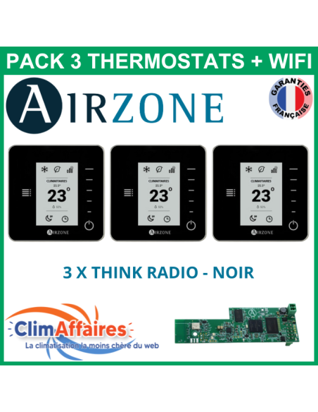 Airzone - Pack 3 Thermostats WIFI - 3 x Think Radio + Webserver Cloud Wifi - Noir (PTTTR3NW)