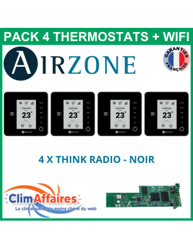 Airzone - Pack 4 Thermostats - 4 x Think Radio + Wifi - Noir (PTTTR4NW)