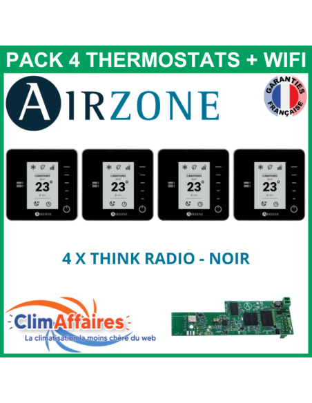 Airzone - Pack 4 Thermostats WIFI - 4 x Think Radio + Webserver Cloud Wifi - Noir (PTTTR4NW)