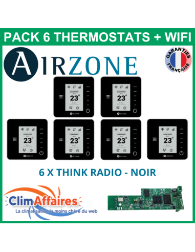 Airzone - Pack 6 Thermostats - 6 x Think Radio + Wifi - Noir (PTTTR6NW)