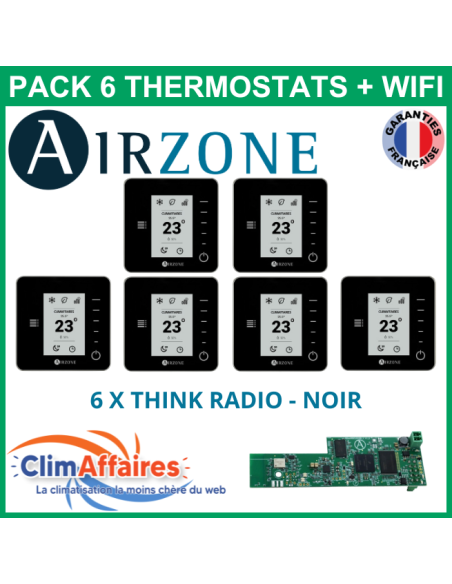 Airzone - Pack 6 Thermostats WIFI - 6 x Think Radio + Webserver Cloud Wifi - Noir (PTTTR6NW)