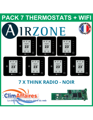 Airzone - Pack 7 Thermostats - 7 x Think Radio + Wifi - Noir (PTTTR7NW)