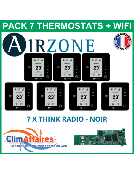 Airzone - Pack 7 Thermostats WIFI - 7 x Think Radio + Webserver Cloud Wifi - Noir (PTTTR7NW)