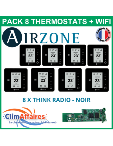 Airzone - Pack 8 Thermostats - 8 x Think Radio + Wifi - Noir (PTTTR8NW)