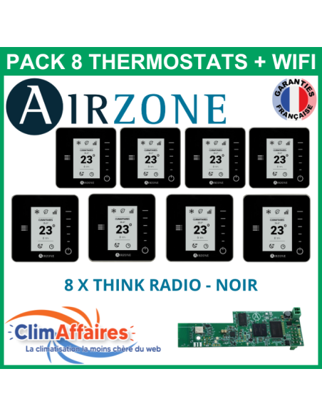 Airzone - Pack 8 Thermostats WIFI - 8 x Think Radio + Webserver Cloud Wifi - Noir (PTTTR8NW)