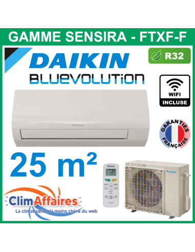 Daikin Climatiseur Monosplit Inverter Réversible - SENSIRA BLUEVOLUTION - R32 - FTXF25F + RXF25F + WIFI (2.5 kW)