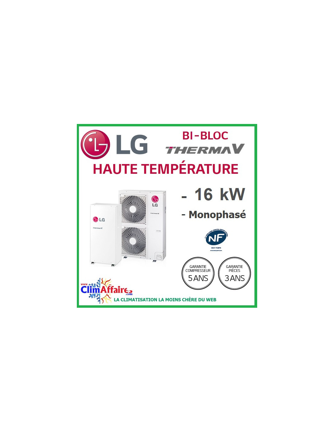 Lg Therma V Pompe à Chaleur Aireau Bi Bloc Haute Température Monophasé Hu161hu32 Hn1610hnk2 160 Kw